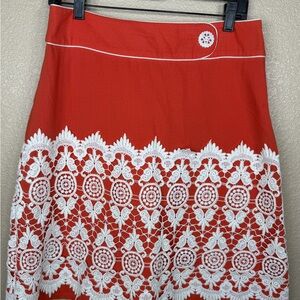 Floreat Red A-Line Skirt with White Lace Overlay